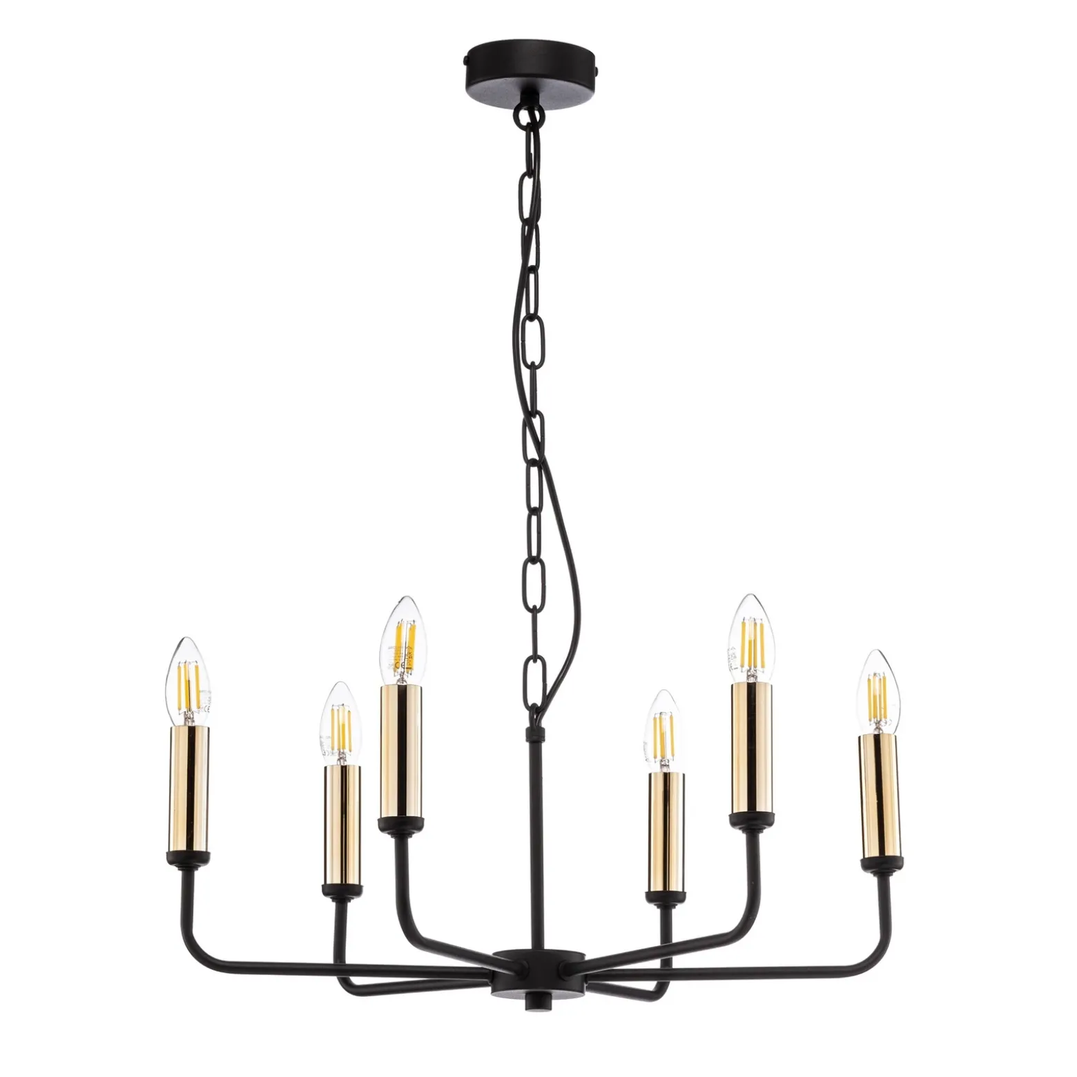 Lámpara de araña Ampli, negro/dorado, 6 luces