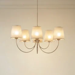 Lámpara de araña Candi, beige/arena, 6 luces, Ø 85 cm, E27