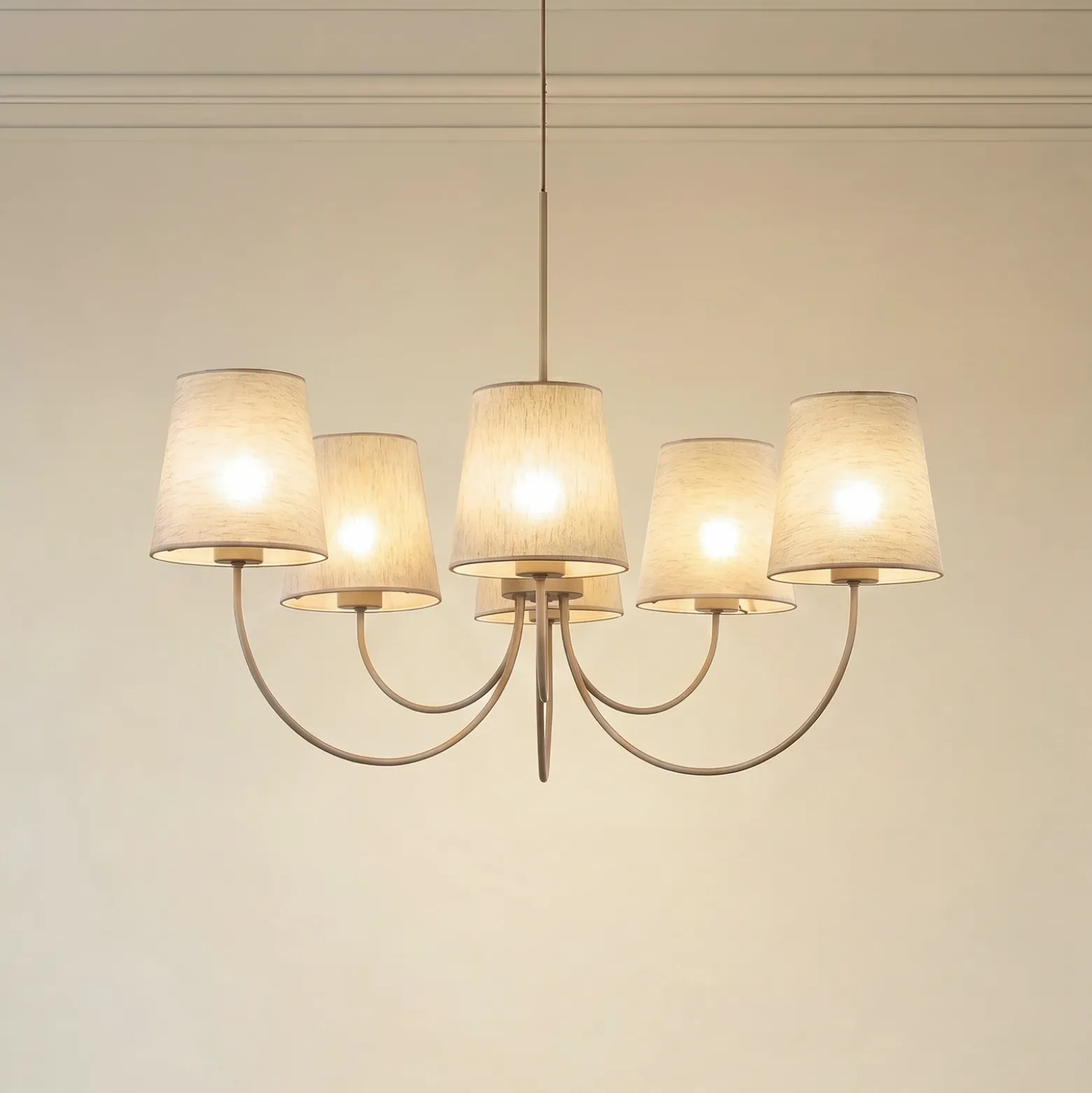 Lámpara de araña Candi, beige/arena, 6 luces, Ø 85 cm, E27