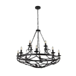 Lámpara de araña Cartwheel III, 12 luces, Ø 89cm, negra, metal