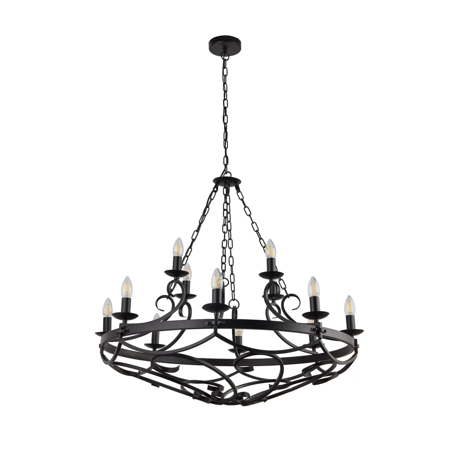 Lámpara de araña Cartwheel III, 12 luces, Ø 89cm, negra, metal