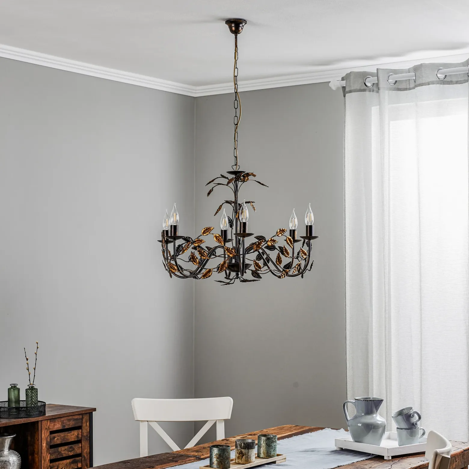 Lámpara de araña Collana metal 6 luces bronce