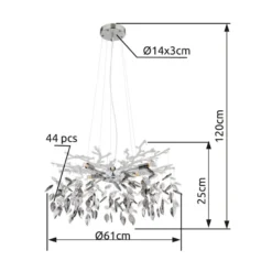 Lámpara de araña Danna, color cromo/gris humo/transparente, Ø 61 cm
