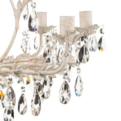 Lámpara de araña de cristal Teresa, marfil, 8 luces