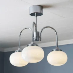 Lámpara de araña Elsy, blanco/cromo, 3 luces, 48 cm, cristal, enchufe