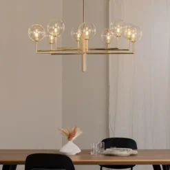 Lámpara de araña Feme, dorada, cristal, 10 luces, G9