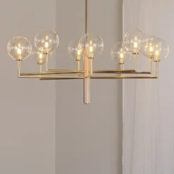 Lámpara de araña Feme, dorada, cristal, 10 luces, G9
