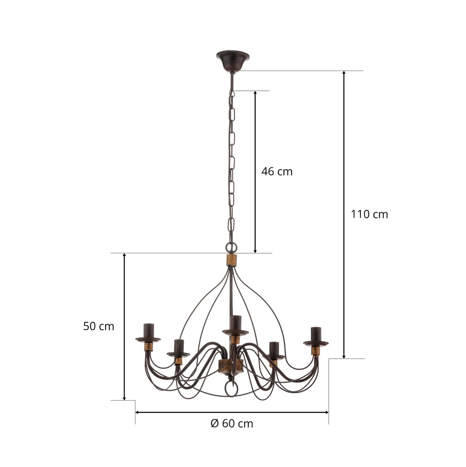 Lámpara de araña Fiamma Marrone 5 luces sin pantallas