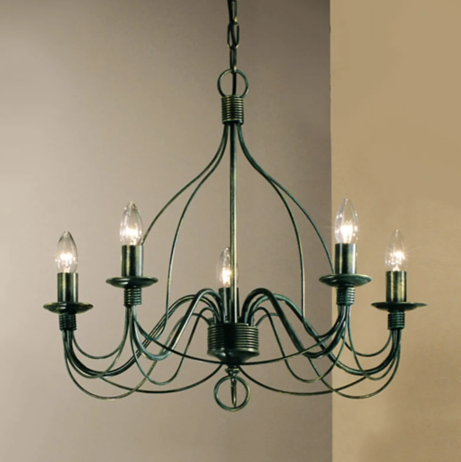 Lámpara de araña Filo 5 luces verde antiguo