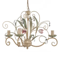 Lámpara de araña Florina con decoración floral, 3 luces