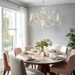 Lámpara de araña Florina con decoración floral, 3 luces