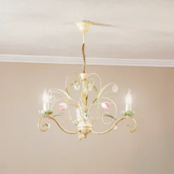 Lámpara de araña Florina con decoración floral, 3 luces