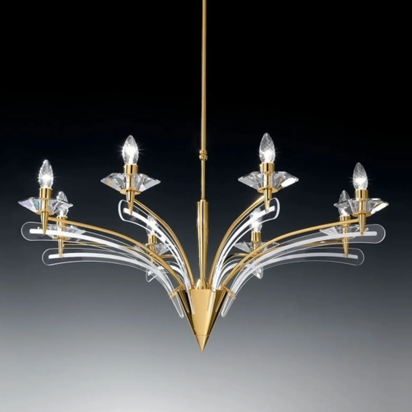 Lámpara de araña ICARO con cristal 8 luces, oro