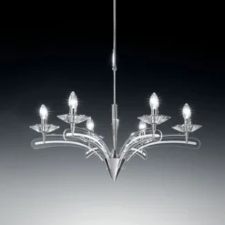 Lámpara de araña ICARO 6 luces con cristal, cromo