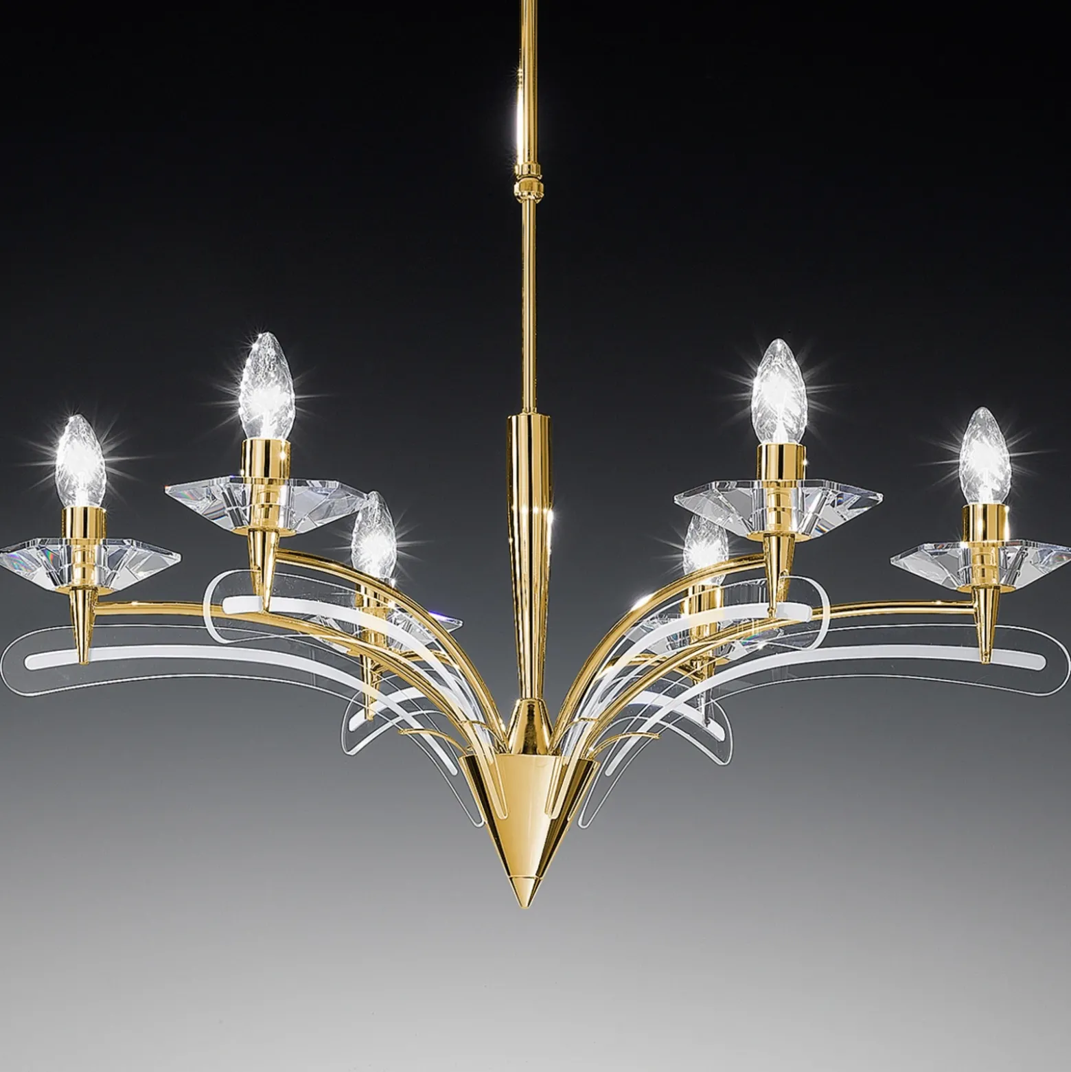 Lámpara de araña ICARO 6 luces con cristal, oro