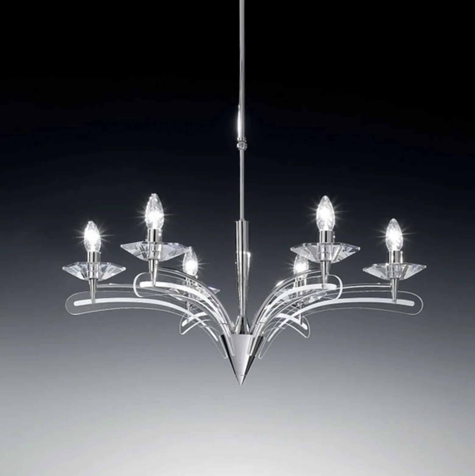 Lámpara de araña ICARO 6 luces con cristal, cromo