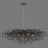 Lámpara de araña Icicle, negra, colgantes de cristal, longitud 150 cm