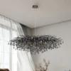 Lámpara de araña Icicle, negra, colgantes de cristal, longitud 150 cm