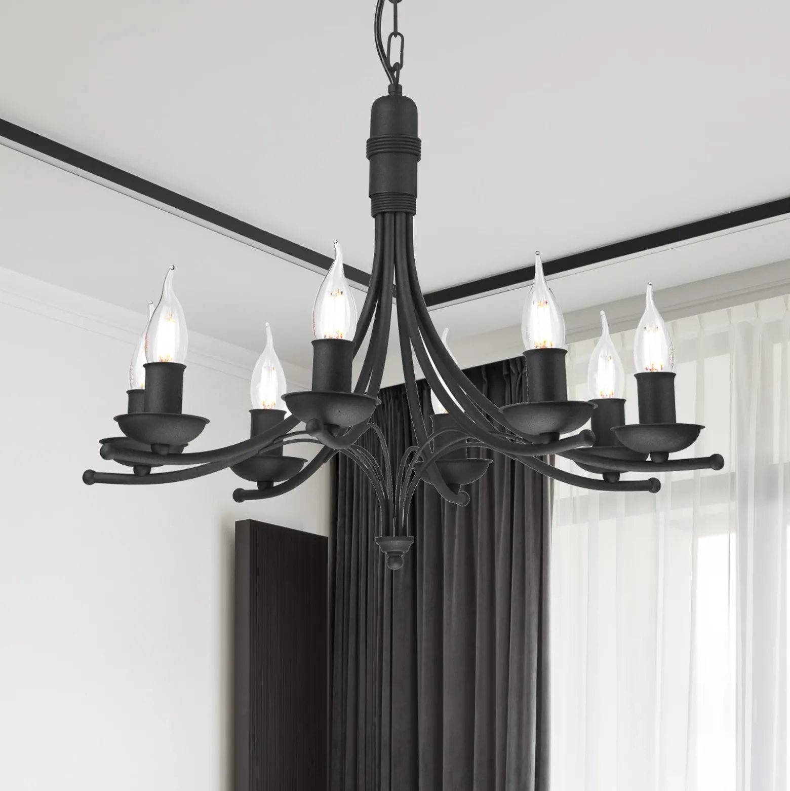 Lámpara de araña Kandela, 8 luces, negro