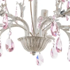 Lámpara de araña Kate, 5 luces, cristal blanco y rosa