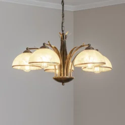 Lámpara de araña Korfu, 5 luces, Ø 68 cm, color dorado antiguo