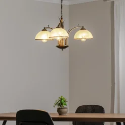 Lámpara de araña Korfu, 3 luces, color dorado antiguo, Ø 68 cm