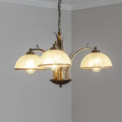 Lámpara de araña Korfu, 3 luces, color dorado antiguo, Ø 68 cm