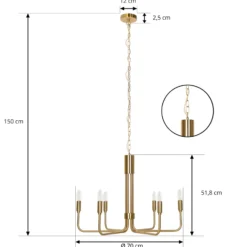 Lámpara de araña Lindby Elanova, latón, 6 luces, Ø 70 cm, E14