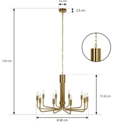 Lámpara de araña Lindby Elanova, latón, 10 luces, Ø 80 cm, E14