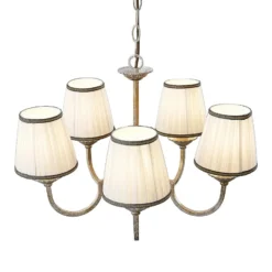 Lámpara de araña Lindby Lumiel, 5 luces, crema/latón, textil