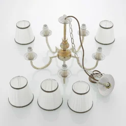 Lámpara de araña Lindby Lumiel, 5 luces, crema/latón, textil
