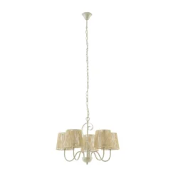 Lámpara de araña Lucande Eugenia, 5 luces, cable, Ø 65 cm, beige
