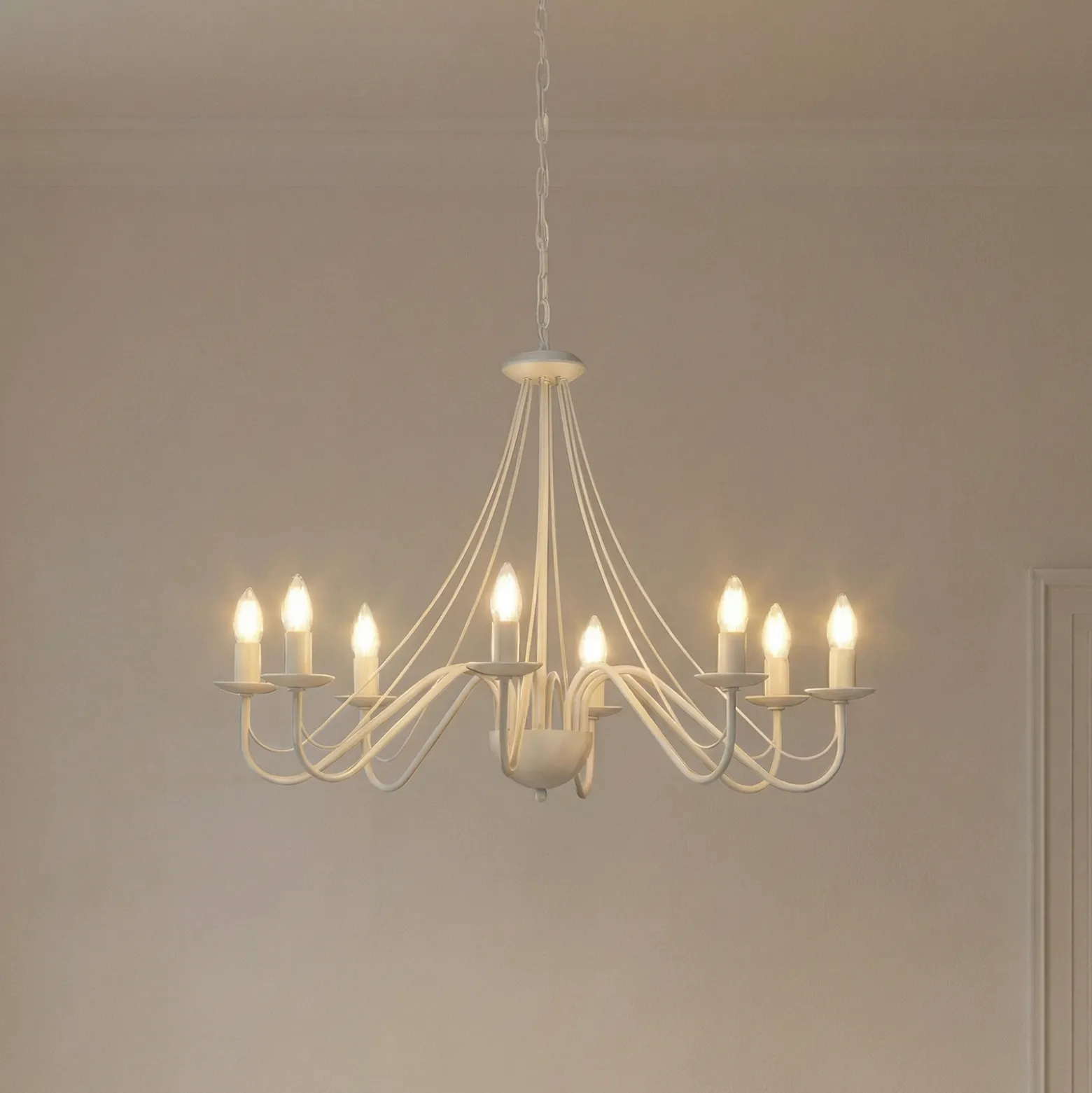 Lámpara de araña Malbo, blanca, metal, 8 luces, E14