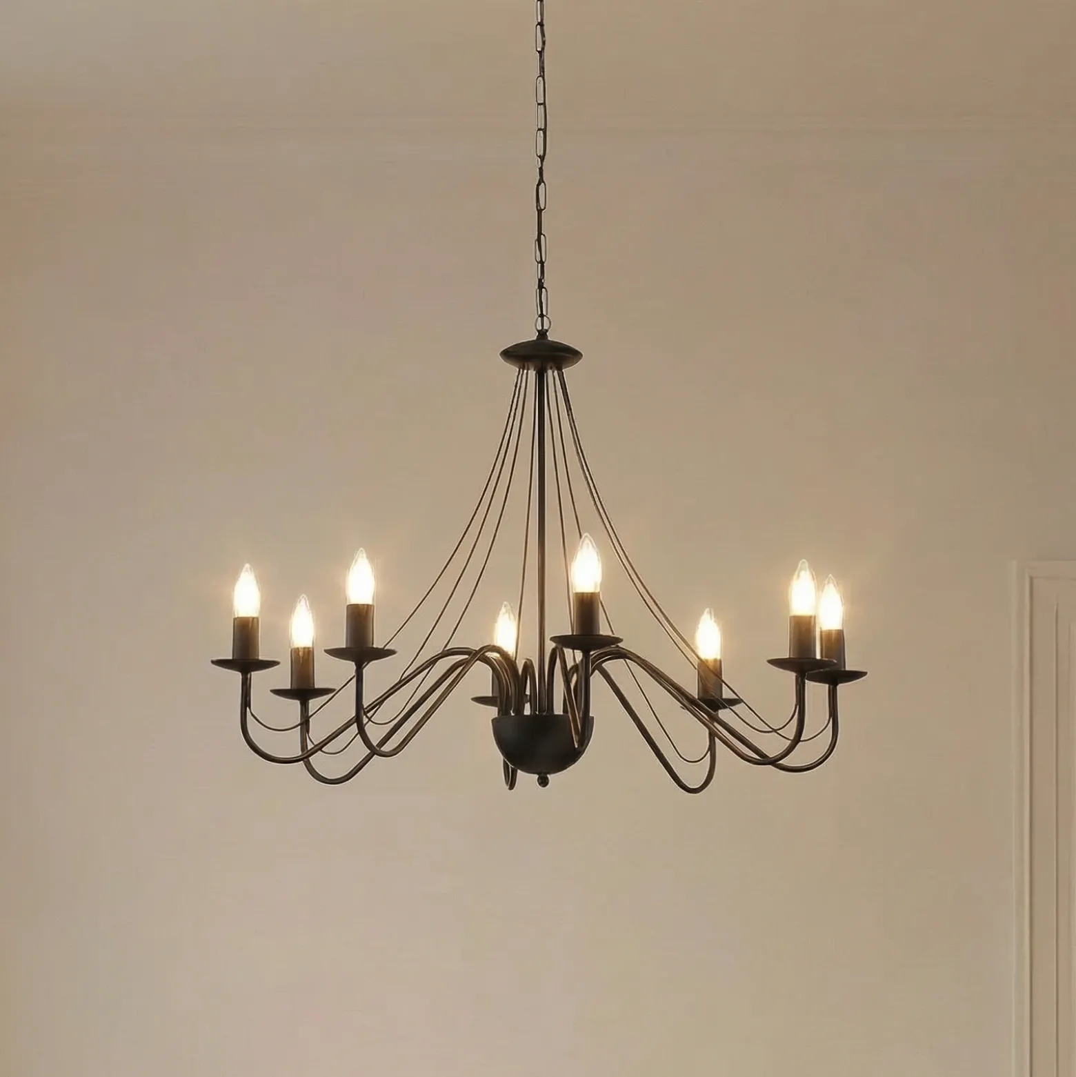 Lámpara de araña Malbo, negra, metal, 8 luces, E14