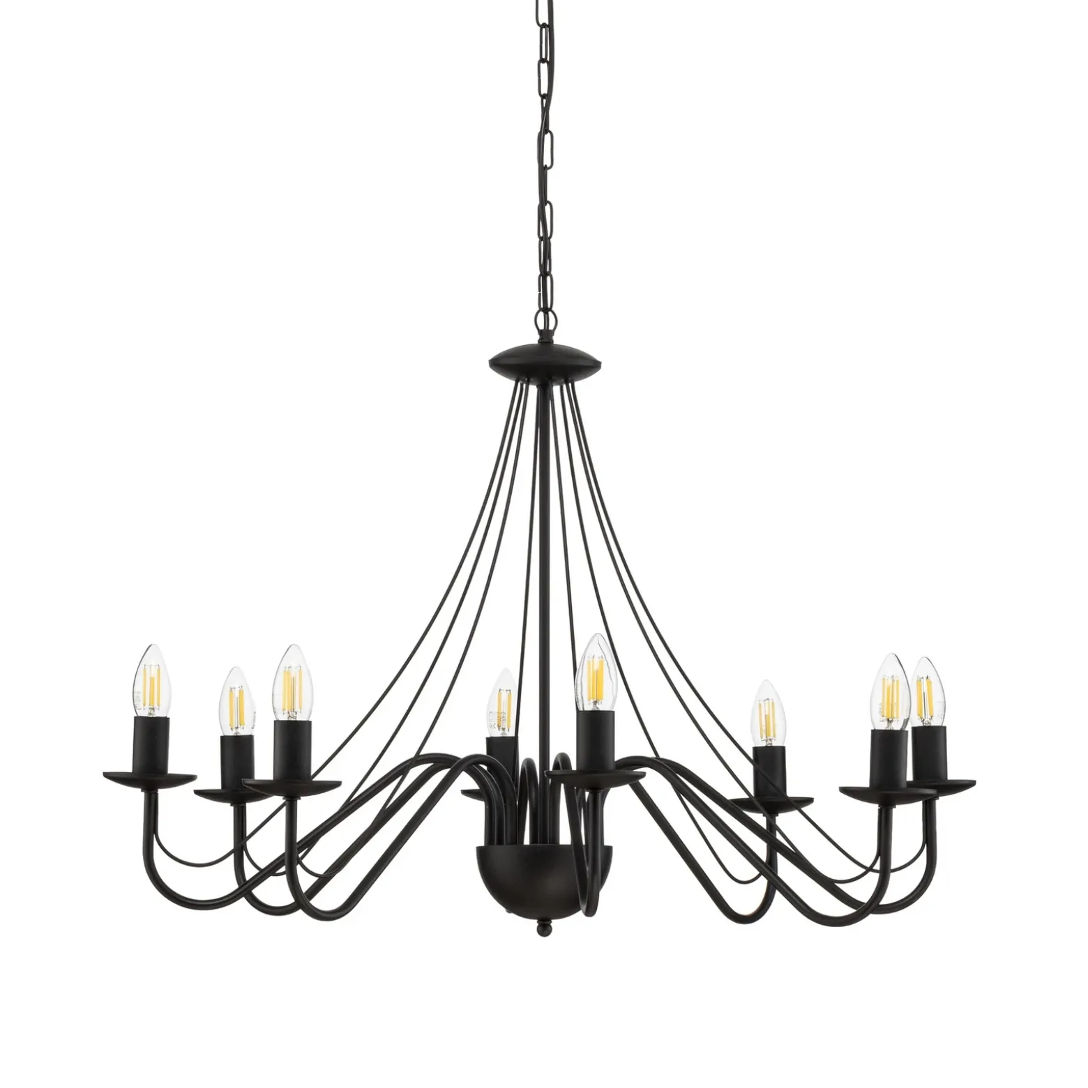 Lámpara de araña Malbo, negra, metal, 8 luces, E14