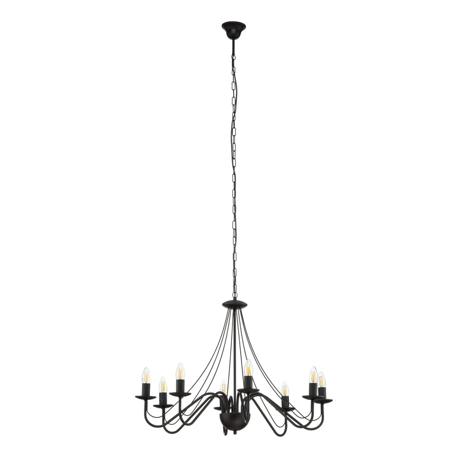 Lámpara de araña Malbo, negra, metal, 8 luces, E14