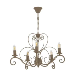 Lámpara de araña Mauro, beige, 5 luces, Ø 62 cm, metal, E14