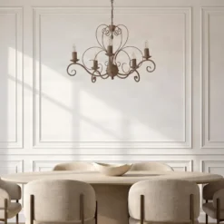 Lámpara de araña Mauro, beige, 5 luces, Ø 62 cm, metal, E14