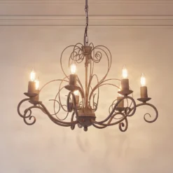 Lámpara de araña Mauro, beige, 7 luces, Ø 62 cm, metal, E14