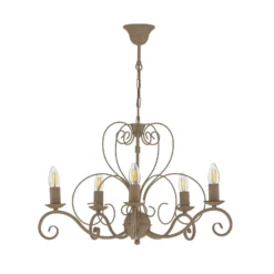 Lámpara de araña Mauro, beige, 5 luces, Ø 62 cm, metal, E14