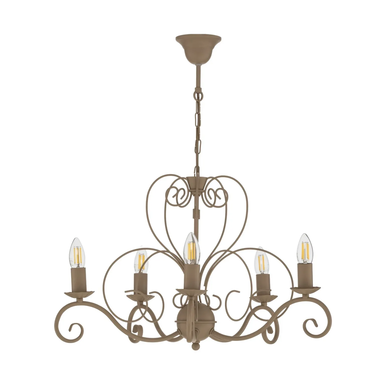 Lámpara de araña Mauro, beige, 5 luces, Ø 62 cm, metal, E14