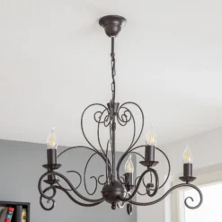 Lámpara de araña Mauro, negra, 5 luces, Ø 62 cm, metal, E14