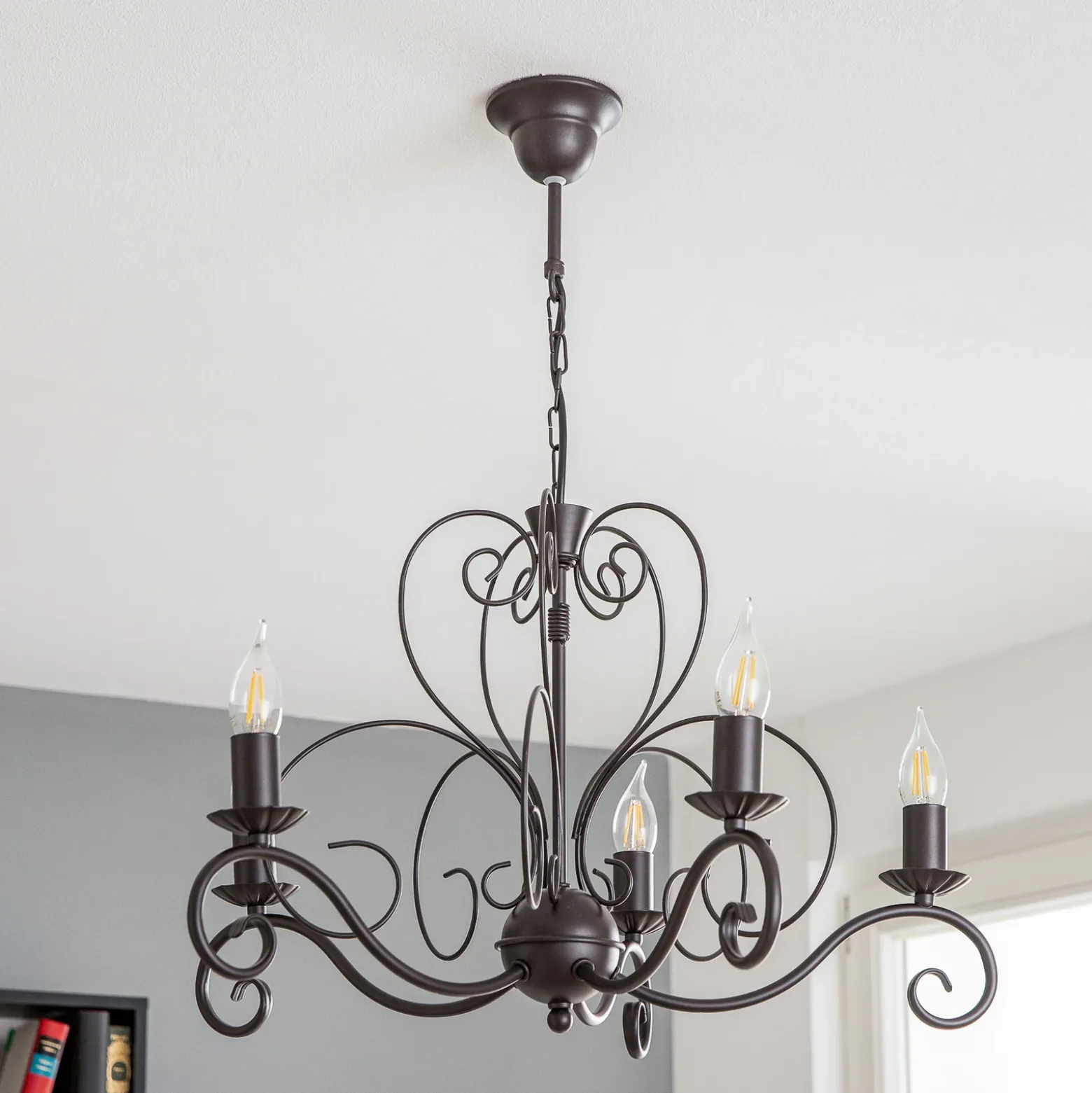 Lámpara de araña Mauro, negra, 5 luces, Ø 62 cm, metal, E14
