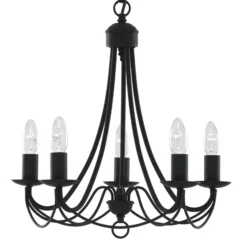 Lámpara de araña Maypole mate-negro, 5 luces