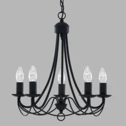 Lámpara de araña Maypole mate-negro, 5 luces