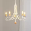 Lámpara de araña Milvia, 5 luces, blanco/color madera, metal