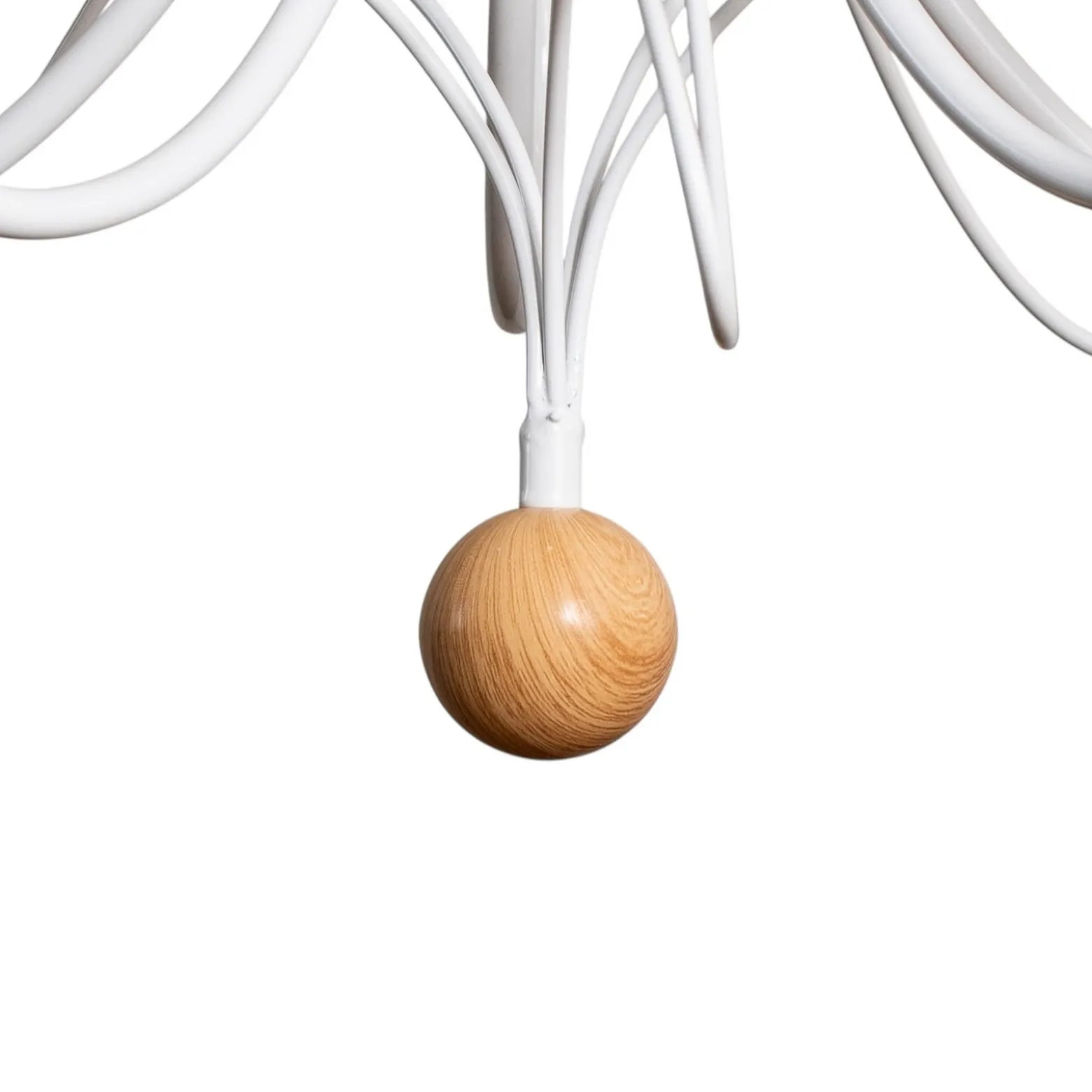 Lámpara de araña Milvia, 5 luces, blanco/color madera, metal