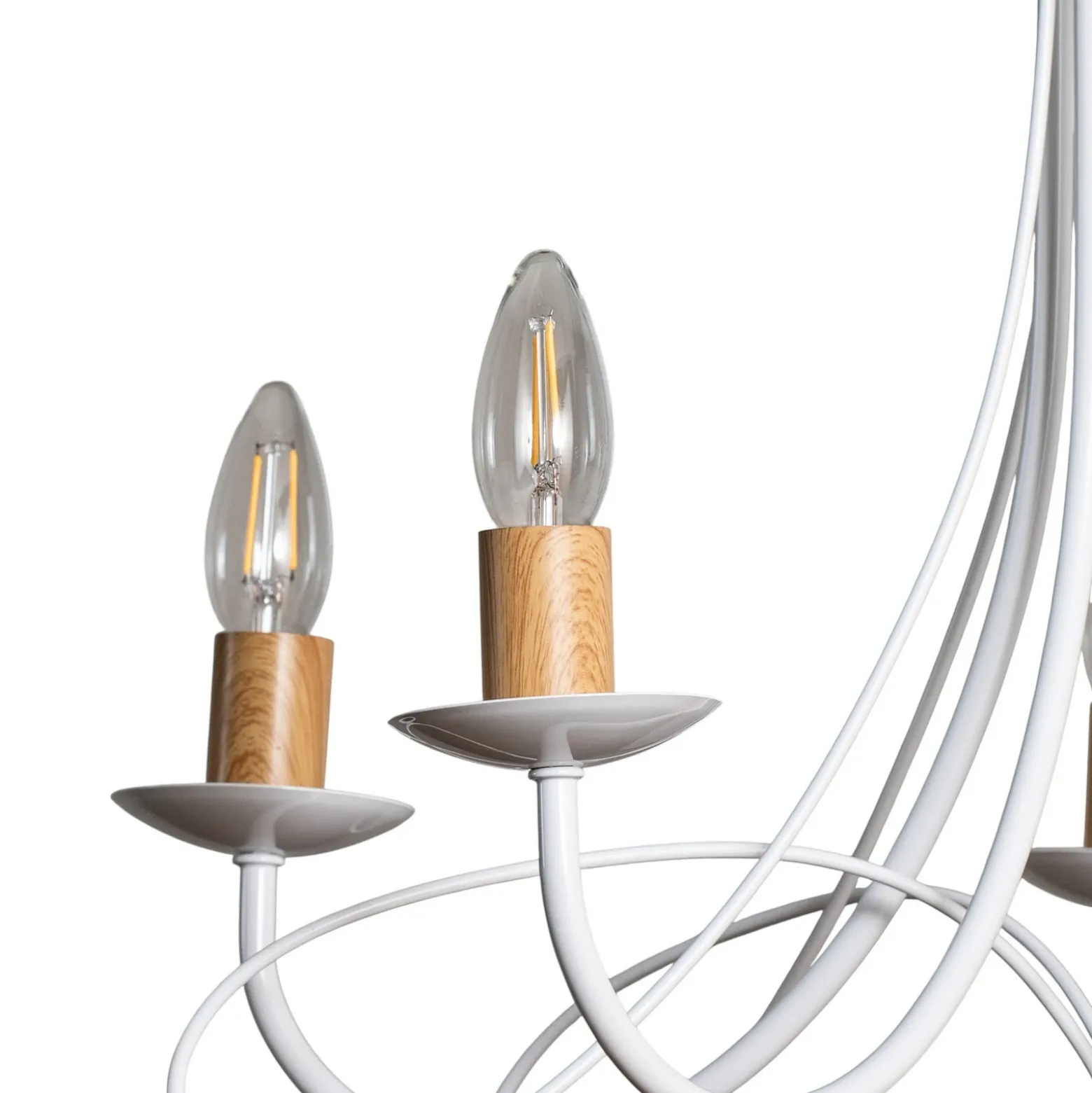 Lámpara de araña Milvia, 5 luces, blanco/color madera, metal