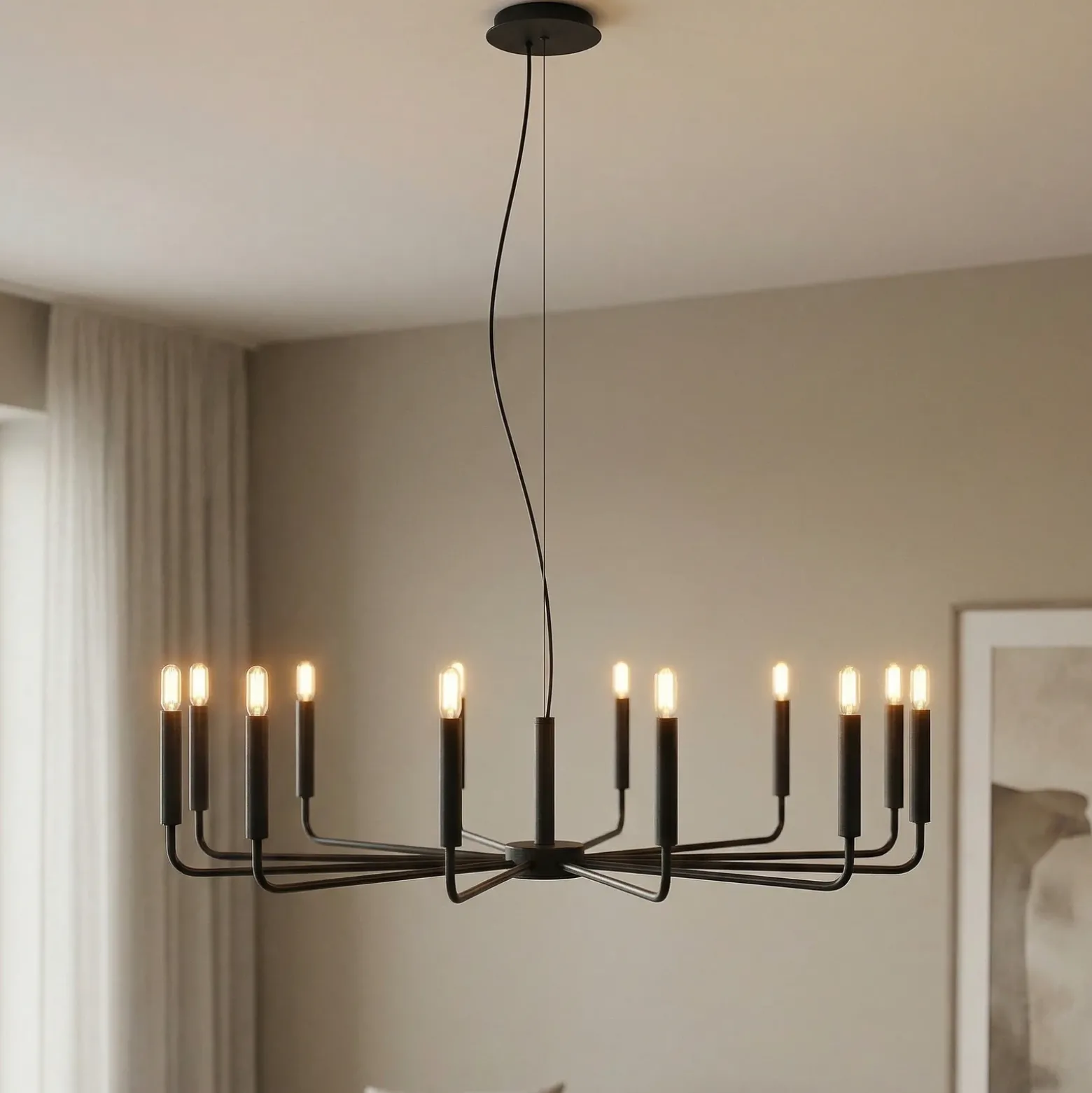 Lámpara de araña ORTO B, negro, metal, Ø 103 cm, 12 luces