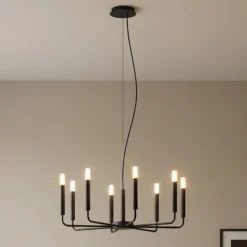 Lámpara de araña ORTO, negro, metal, Ø 73 cm, 8 luces